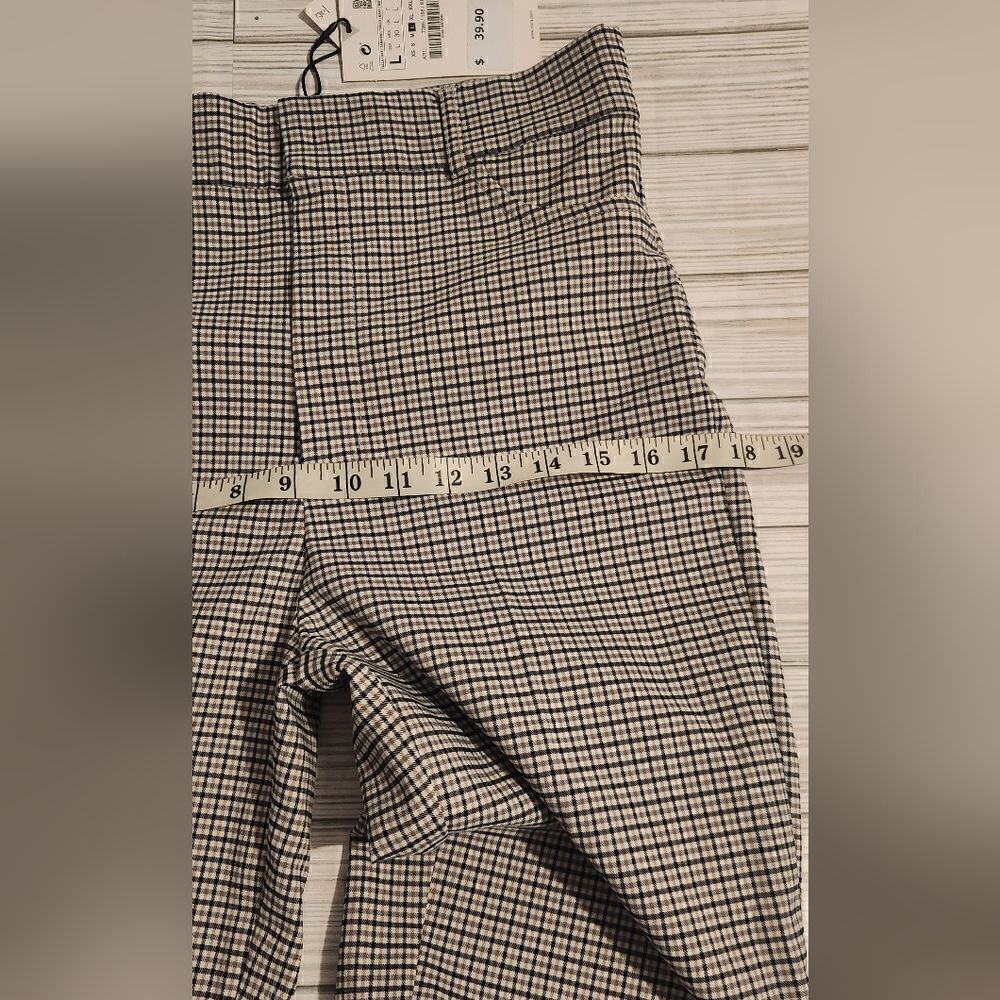 NWT Zara Plaid Beige And Black High Rise Flare Pants Size Large - Picture 7 of 13